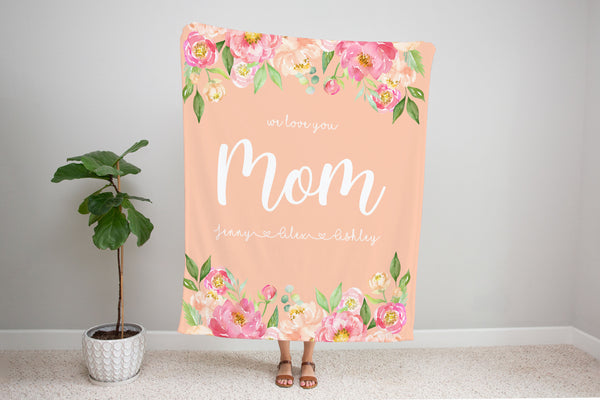 Family Name Minky Blanket - Peony Frame Floral on Peach *2 Layer - Dotboxed