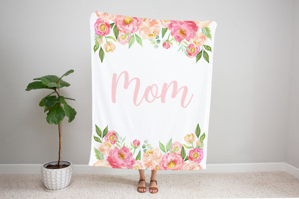 Family Name Minky Blanket - Peony Frame Floral on White *2 Layer - Dotboxed