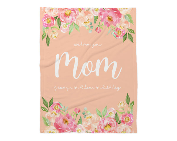 Family Name Minky Blanket - Peony Frame Floral on Peach *2 Layer - Dotboxed