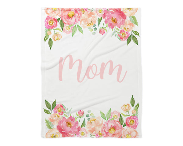 Family Name Minky Blanket - Peony Frame Floral on White *2 Layer - Dotboxed
