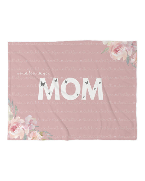 Family Name Minky Blanket - Pink Butterfly Floral *Single Layer - Dotboxed