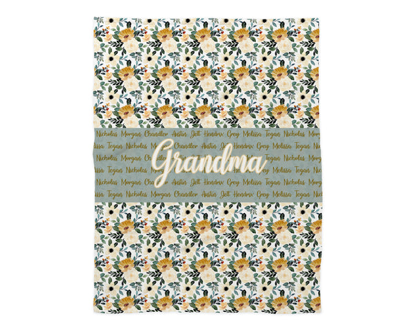 Family Name Minky Blanket - Mustard Cream Floral *2 Layer - Dotboxed