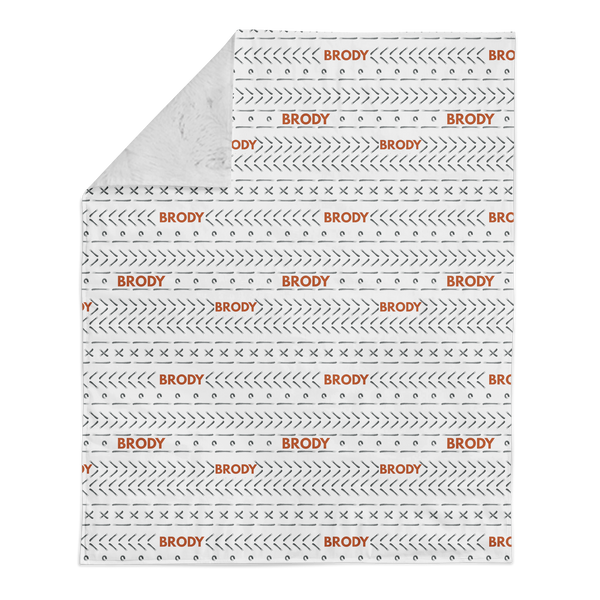 Personalized Name Minky Blanket - MUDCLOTH STRIPES