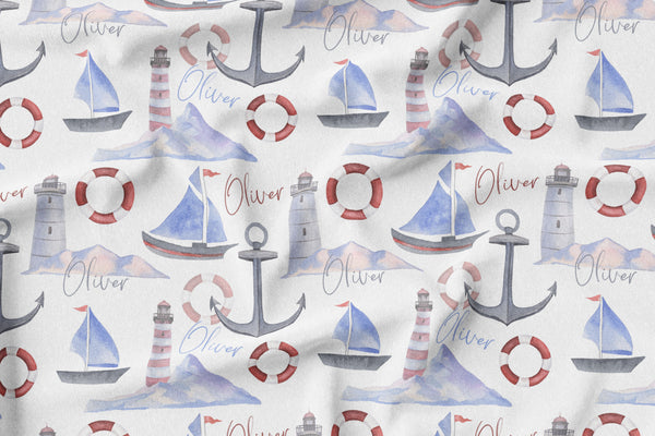 Personalized Name Minky Blanket - NAUTICAL - Dotboxed