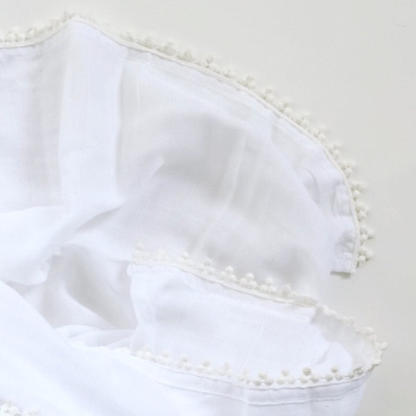 MUSLIN SWADDLE BLANKET - MINI TRIO POMS - Dotboxed
